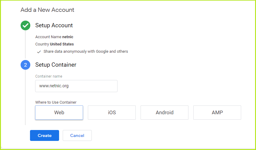 google tag manager account