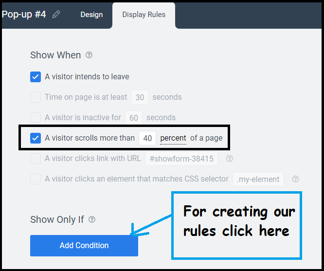 create rules for popups